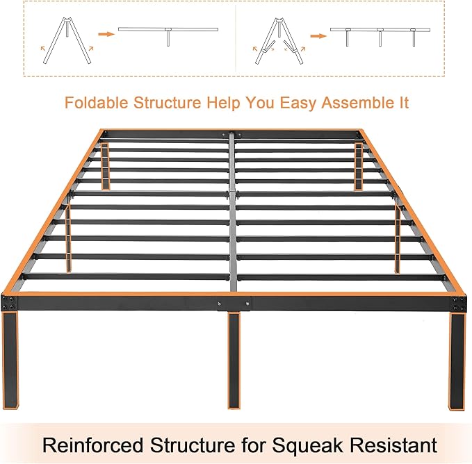VECELO 16" King Size Metal Platform Tall Bed Frame,Heavy Duty Steel Slat/Easy Assembly Mattress Foundation/No Box Spring Needed
