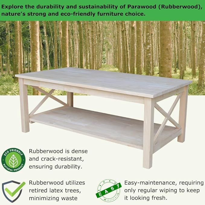 Hampton Solid Wood Coffee Table, Unfinished