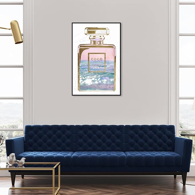 The Oliver Gal Artist Co. Fashion and Glam Wall Art Canvas Prints Blush Ocean Spray Perfume Home Décor, 24" x 36", Black Floating Frame