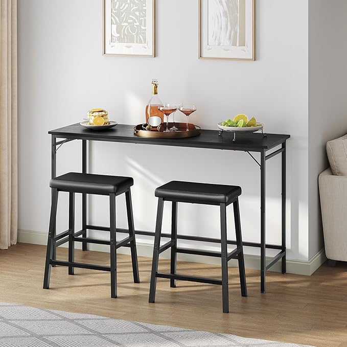 HOOBRO Bar Stools, Set of 2 Bar Chairs, Counter Height Bar Stools, 24 Inch Barstools for Kitchen Counter, PU Upholstered Kitchen Stools, for Kitchen, Bar, Dining Room, Black BB01MD01