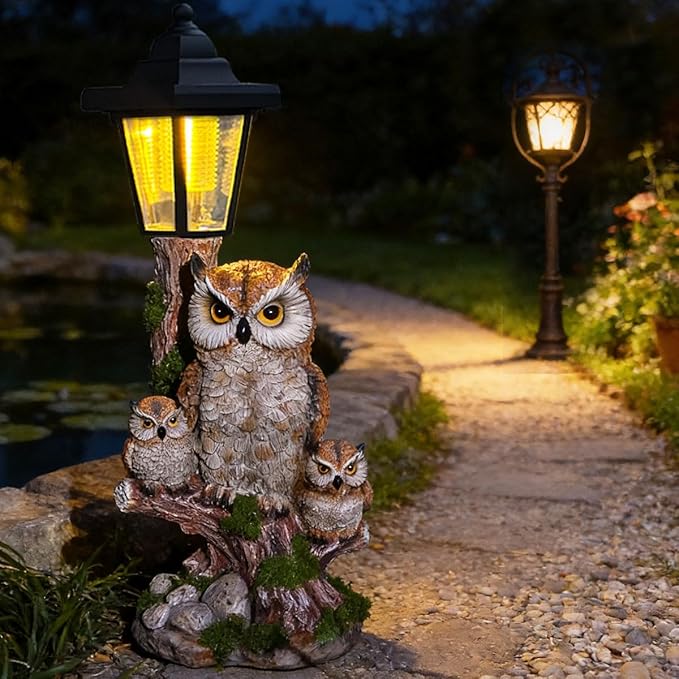 Solar Garden Owl Statue Lights,Large Owl Figure with Solar Lights Lantern,for Outdoor Landscapes, Courtyards, Paths,Outside Patio Lawn Sculpture Decorated，Gifts for Women, Owl Lovers