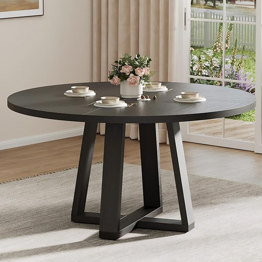 Garvee Round Dining Table for 4-6 People, 47" Modern Kitchen Dinner Table with Wooden Cross Pedestal Base for Living Room(Table Only)