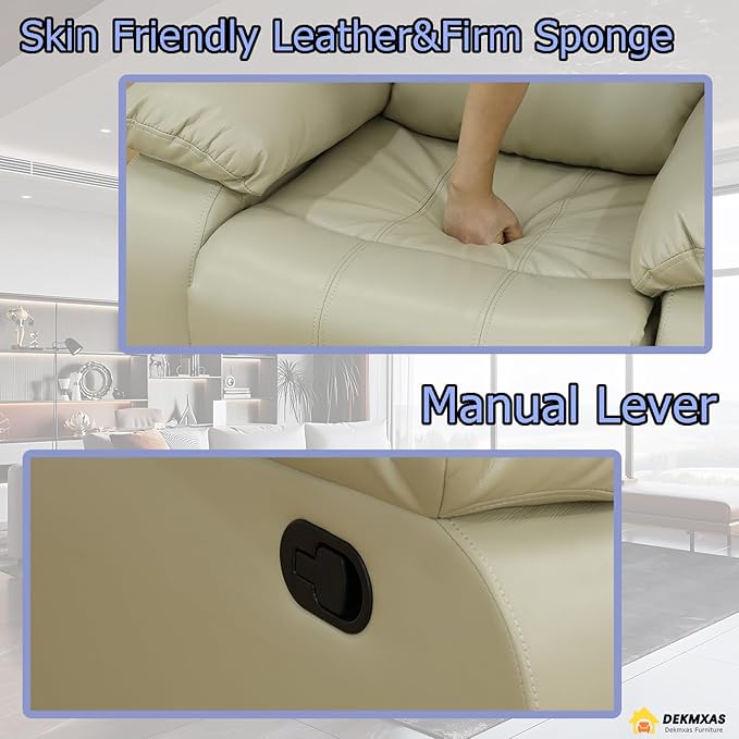 Bonded Leather Recliner Chair Manual Recliner Single Chair Contempary Home Theater Seating Living Room Furniture Wall Hugger with Armrest/Lumbar Support for Home/Office/Rv Car (Beige, Chair)