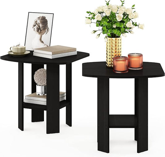 Furinno SIMPLE DESIGN Side Table Set of 2, 2-Tier Modern End Table with Soft Edges, Open Shelves Night Stand, Bedside Table, for Living Room, Bedroom, Espresso