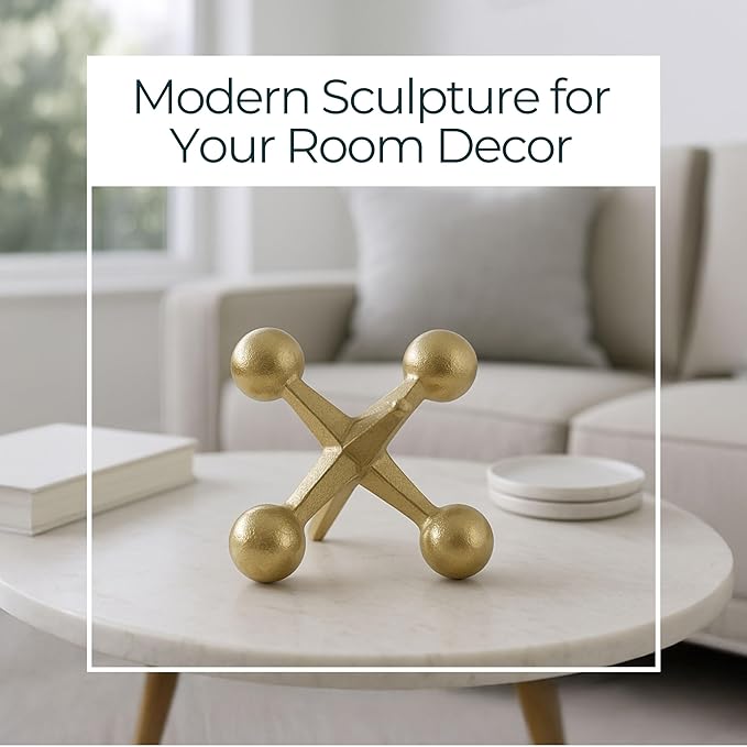 Gold Metal Jacks Decorative Object – Abstract Sculpture Modern Home Decor Ornament – Shelf Styling & Coffee Table Decor for Bathroom, Office & Living Room – 7" x 5"
