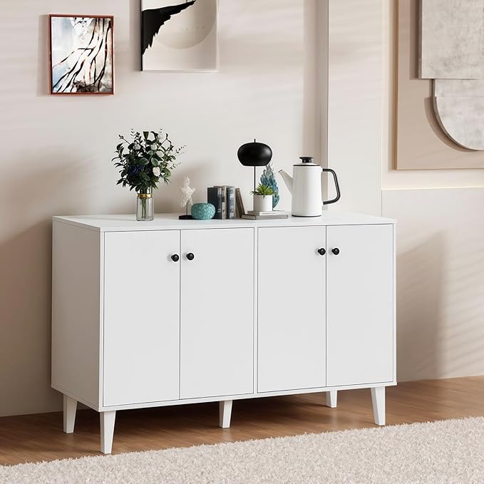 Panana Sideboard Buffet Cabinet Kitchen Storage Cabinet Living Room 4 Doors Console Table (White)