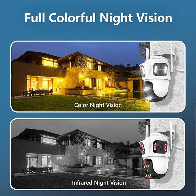 3 In 1 Security Camera Indoor Outdoor, 360° View Pan/Tilt Wi-Fi Camera Wired 24/7 Recording, 32GB Local Storage, No Subscription, Free AI Detection, Motion Tracking, 2 Way Audio, Color Night Vision