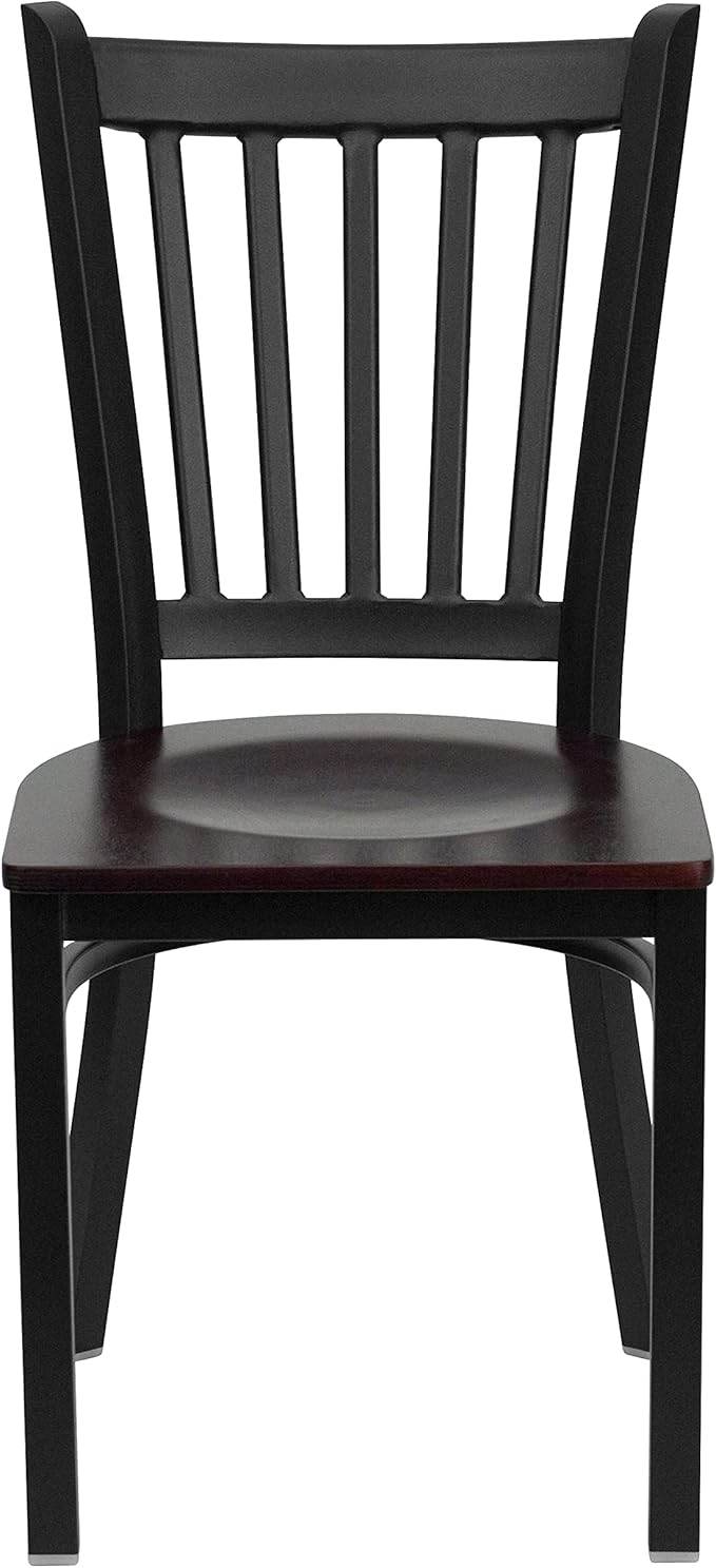 Flash Furniture 2 Pk. HERCULES Series Black Vertical Back Metal Restaurant Chair - Mahogany Wood Seat