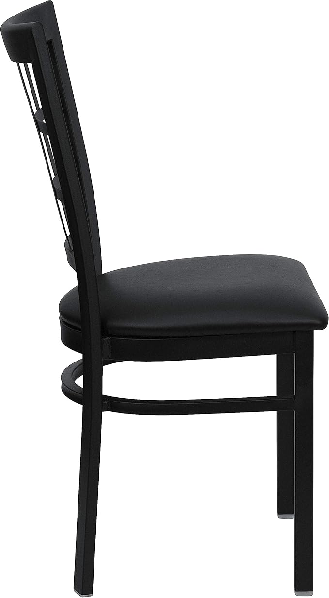 Flash Furniture Hercules Series Window Back Metal Restaurant Chair, Modern Upholstered Armless Dining Chair for Restaurants and Kitchens, Black