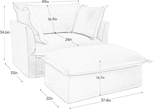 KEIKI Oversized Accent Chair with Ottoman, Chaise Lounge Chair with 2 Pillows, Armchair Sets, Oversized Sofa Bed, Sleeper Couch Reading Chairs for Living Room, Green