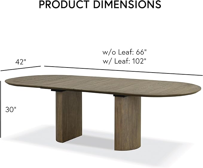 Furniture of America Vrusales Wooden 66 to 102-inch Extendable Oval Dining Table with Plinth Base, Seat up to 8 for Home Kitchen, Dinettes, Oak