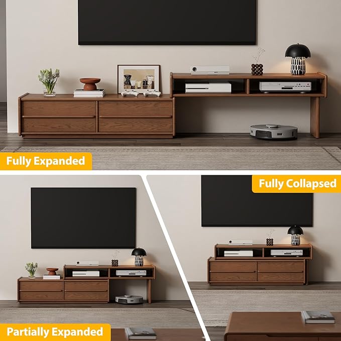 Solid Wood TV Stand for TVs up to 65 Inch，extendable tv Stand with Storage and Shelf for Living Room, Bedroom, Offic,Entertainment Center (Walnut)