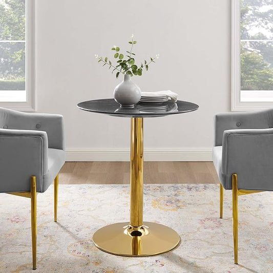 Modway Verne Round Artificial Marble 28" Dining Table in Gold Black