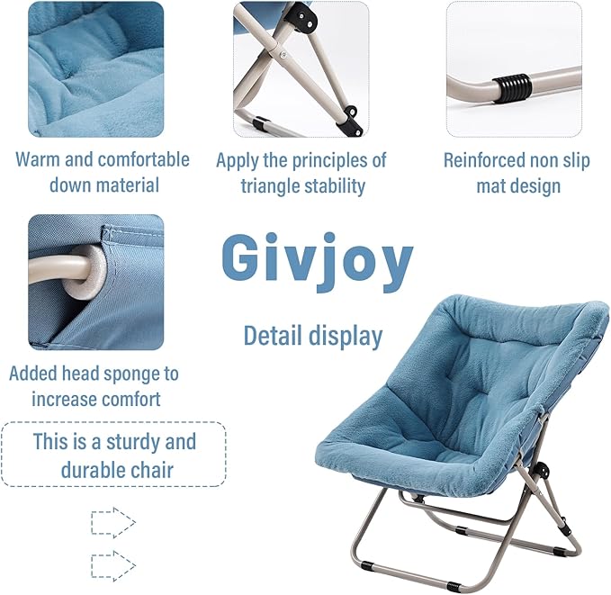 Comfy Folded Chair, Soft Faux Fur Oversized Folding Chair, Flexible Lazy Chair for Kids Girls Teens Adults, Moon Chair for Dorm Rooms, Bedroom, Living Room