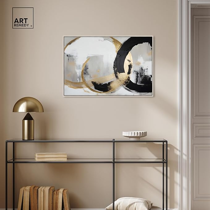 Art Remedy Another Dimension Canvas Modern Black White Abstract Wall Art, Silver Frame, 30" x 20"