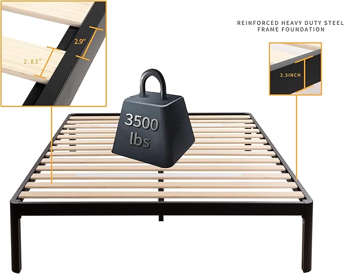 MAF 14 Inch King Platform Bed Frames with Wooden Slats, Black 3500 Lbs Heavy Duty Metal Bed Frame with Anti-Collision Round Legs, No Box Spring Needed, Easy Assembly