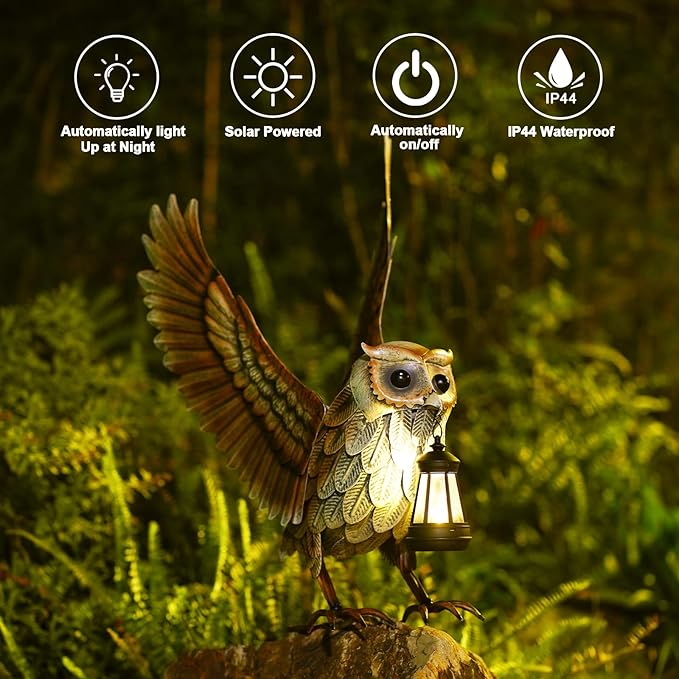 Goodeco Garden Owl Statue with Solar Lantern - 21" Large Elegant and Cute Owl Figurine for Home & Outdoor Use, Perfect Gardenning Gifts