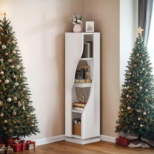 YITAHOME 4-Tier Corner Bookshelf, Irregular Shape Corner Shelf, Modern Narrow Shelf Organizer Storage for Bedroom, Living Room, Study Room,White
