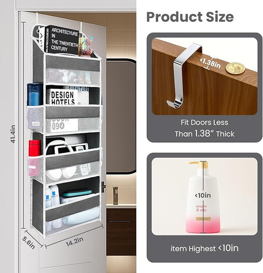 Ease of Assembly Over The Door Organizer,4 Shelves & 4 Side Pockets,Anti Tilt Hanging Behind Door Storage, Heavy-Duty Reinforced Mesh Rack Holds 44lb for Bathroom,Pantry, Nursery,Closet, Shoes, Towels