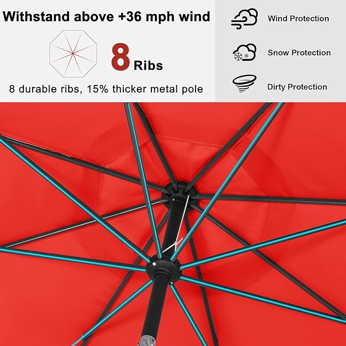 ABCCANOPY 10ft Scalloped Patio Umbrella, Outdoor Table Umbrella with Tilt and Crank, Fiberglass Ribs Deck Umbrella for Patio, Pool, Garden, Picnic (Bright Red)