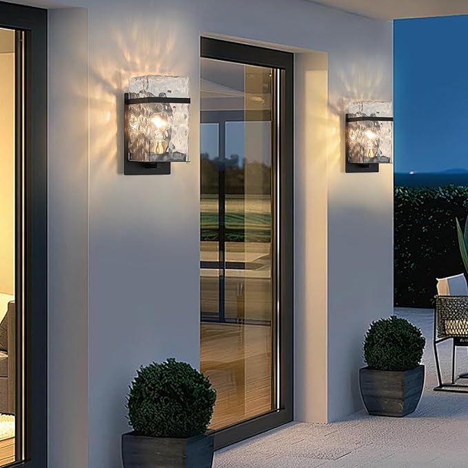Outdoor Wall Light,Exterior Waterproof Lanterns,Black Porch Sconces Wall Mounted Lighting with E26 Sockets & Glass Shades, for Garage,Doorway,Patio,Front Door