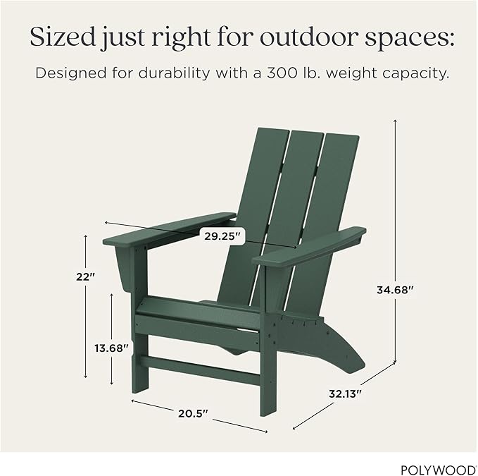 POLYWOOD Modern Adirondack Chair – All-Weather Outdoor Lawn Adirondack Chairs – HDPE, Fade-Resistant & Durable Outdoor Furniture – For Patio, Deck & Fire Pit Chairs – Green