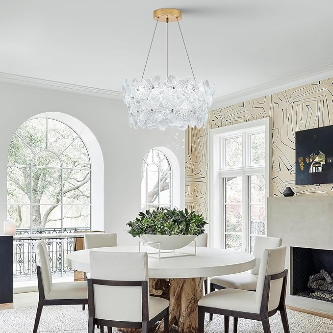 Flower Elegant Crystal LED Chandelier D20’’ Brushed Gold Contemporary for Dining Room Dimmable Flush Mount High Ceiling Chandeliers with Remote Control for Entryway Bedroom(3000K-6500K)