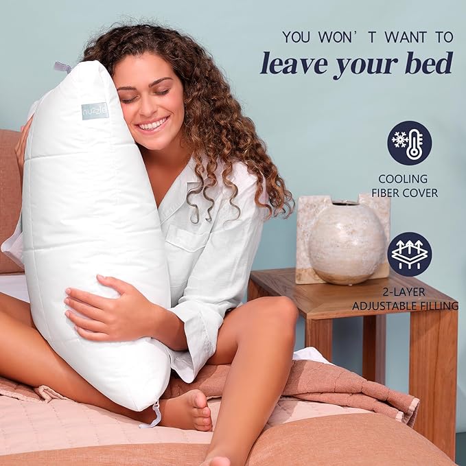 Nuzzle King Size Pillows Set of 4 Adjustable Firm Pillows, Luxury Hotel Collection Bed Pillows – Best Adjust Height Soft Cooling Pillows for Back, Stomach and Side Sleepers