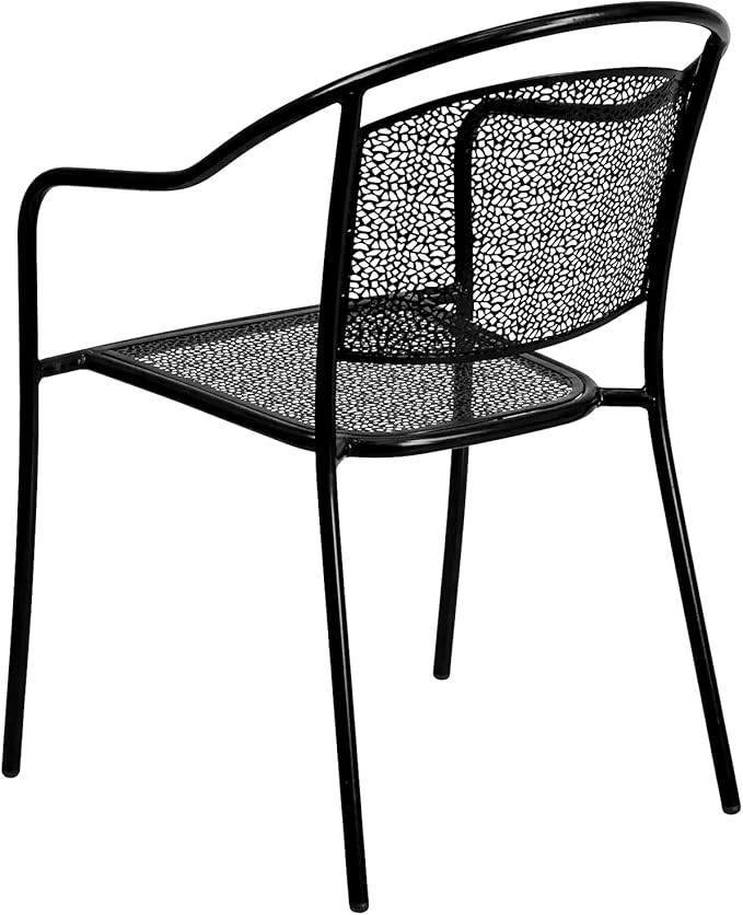 Flash Furniture Commercial Grade Black Indoor-Outdoor Steel Patio Arm Chair with Round Back