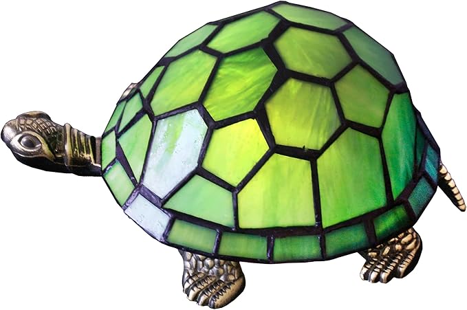 Tiffany Tortoise Lamp Small Stained Glass Turtle Desk Lamp 8X5X4 Inch Animal Antique Accent Table Light (Green Turtle)