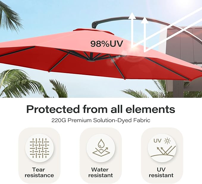 LAUSAINT HOME Outdoor Patio Umbrella with Base included, Deluxe Curvy Cantilever Umbrella Heavy Duty Offset Hanging Umbrella