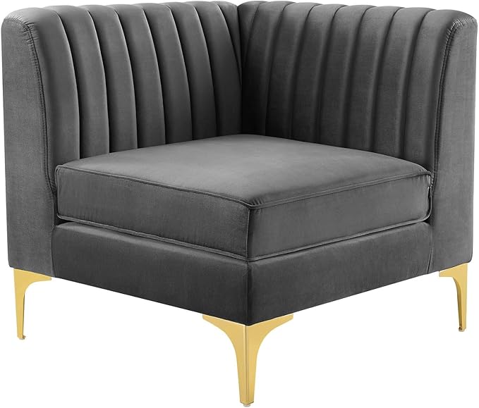 Modway EEI-3983-GRY Triumph Channel Tufted Performance Velvet Sectional Sofa Corner Chair, Gray