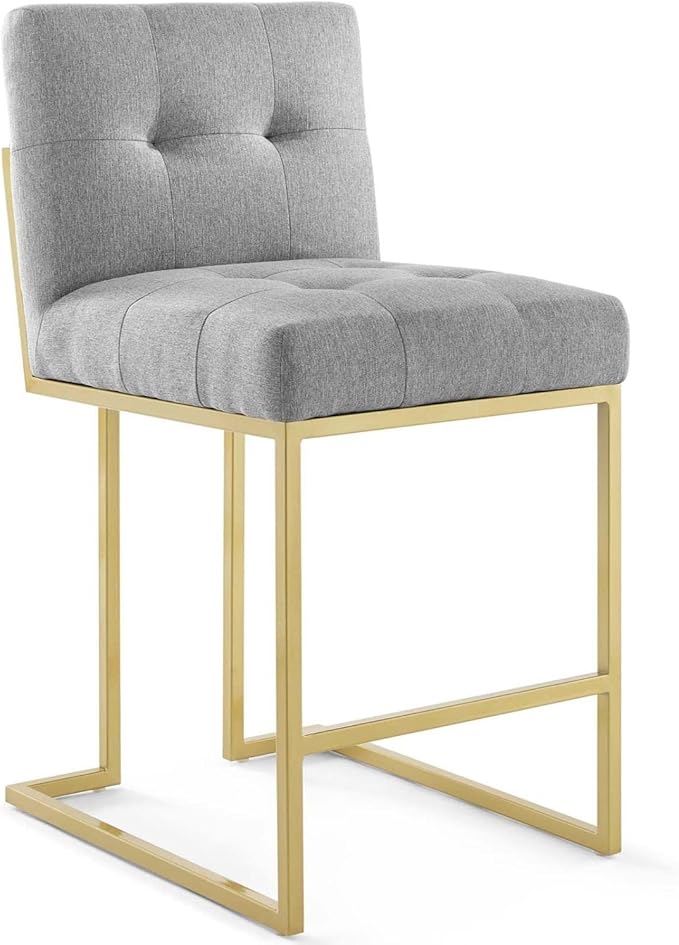 Modway Privy Stainless Steel Upholstered Fabric Counter Stool Set of 2, Gold Light Gray