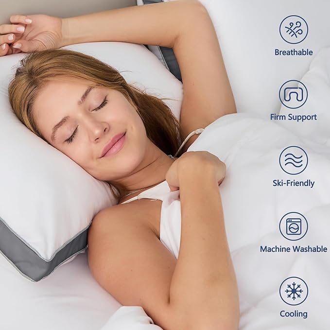 CozyLux Pillows Standard Size Set of 2, Soft Supportive Down Alternative Bed Pillow for Sleeping 2 Pack Dark Grey, Luxury Hotel Quality Gusseted Bedding Pillow for Back, Stomach or Side Sleepers 18x26