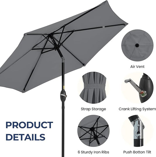 SUNVIVI OUTDOOR Outdoor Patio Umbrella, Patio Umbrella, Market Umbrella, Large Outdoor Umbrella, Metal Pole Umbrella with Push Button Tilt and Crank, Polyester Canopy