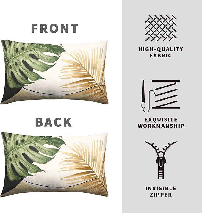 Summer Tropical Leaf Pillow Covers 12x20 Set of 2 Monstera Palm Leaf Lumbar Throw Pillow Cover Green Banana Leaves Botanical Plant Outdoor Rectangle Pillow Case for Living Room Couch Sofa