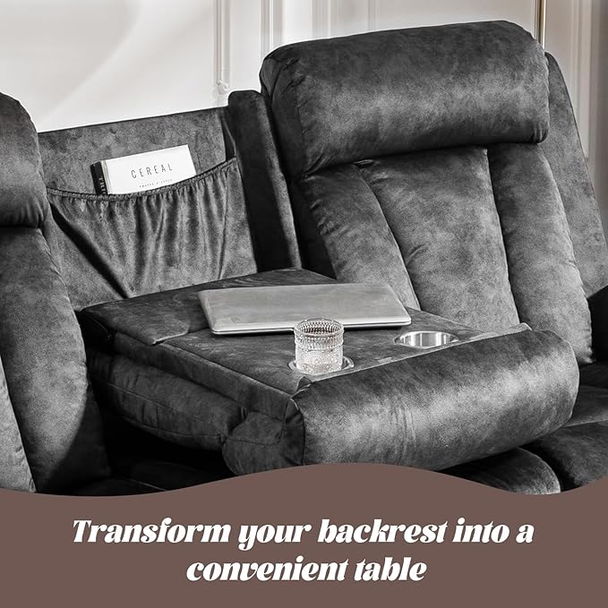 Electric Power Reclining Sofa Set - 3-Seater with Flip-Top Console & Massage Heat, Faux Leather Dual Recliner with USB Ports & Storage, Perfect for Living Room Comfort & Convenience (Gray)