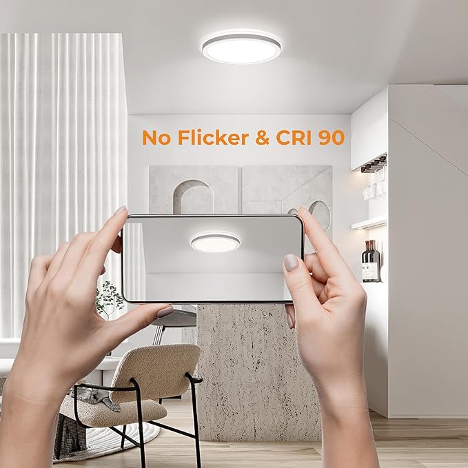 BLNAN LED Flush Mount Ceiling Light, 12 Inch 24W 3000K/4000K/5000K Hardwire Light Fixture, Ultra Thin Round White Lamp for Kitchen Porch Bedroom Hallway Stairwell Basement, Non-dimmable 1 Pack