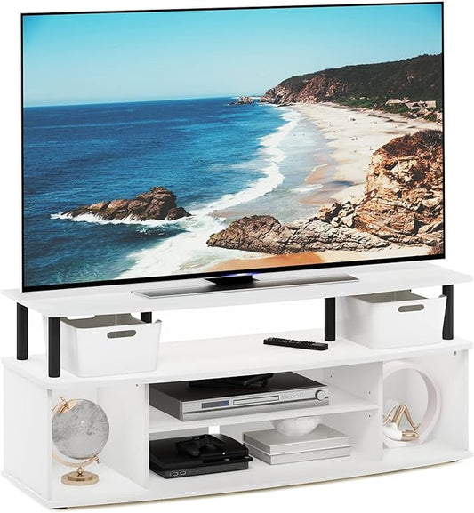 Furinno Jaya Large Entertainment Center Hold up to 55-in TV, Inch, White/Black