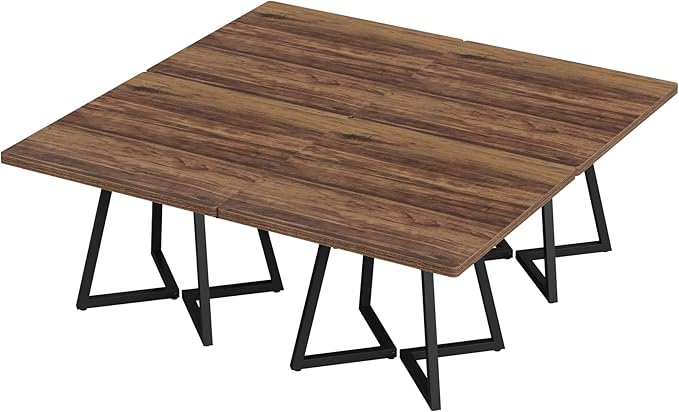 Tribesigns Square Dining Table, 31.5" Industrial Dinner Table with Metal Base, Kitchen Table for Dining Room, Small Space, Apartment, Rustic Brown & Black (6pcs)