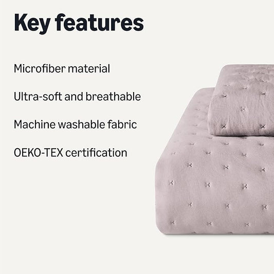 Amazon Basics Brushed Microfiber Quilt Set, Extra Soft with Natural Texture, 2-Piece, Twin/Twin XL, Purple
