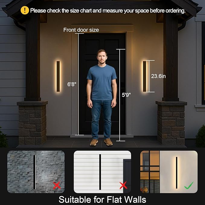Modern Outdoor Wall Lights - 2pack 23inch Black Exterior Light Fixtures Wall, Porch Lights Outdoor Wall Sconce, Patio Long Strip Wall Light Fixtur Outside for Garage, House