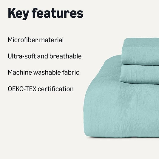 Amazon Basics Brushed Microfiber Comforter Set, Extra Soft with Natural Texture, 3-Piece, King, Blue