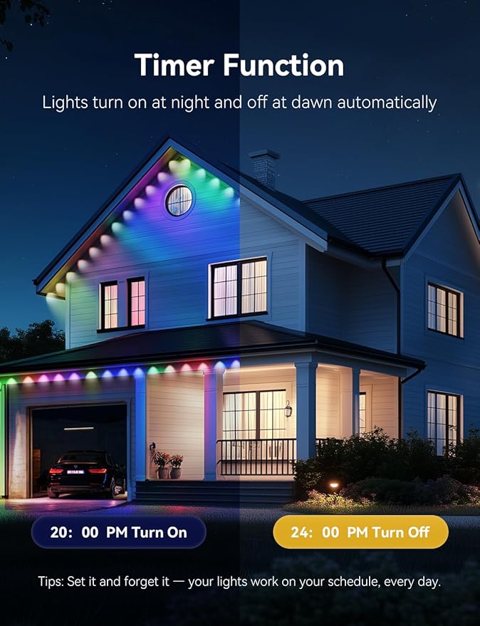 Permanent Outdoor Lights for House, RGB+IC IP67 Waterproof Smart Eave Lights 150ft with 108 LED, Eternity Lighting for Holiday Daily Decor, Work with Remote, APP