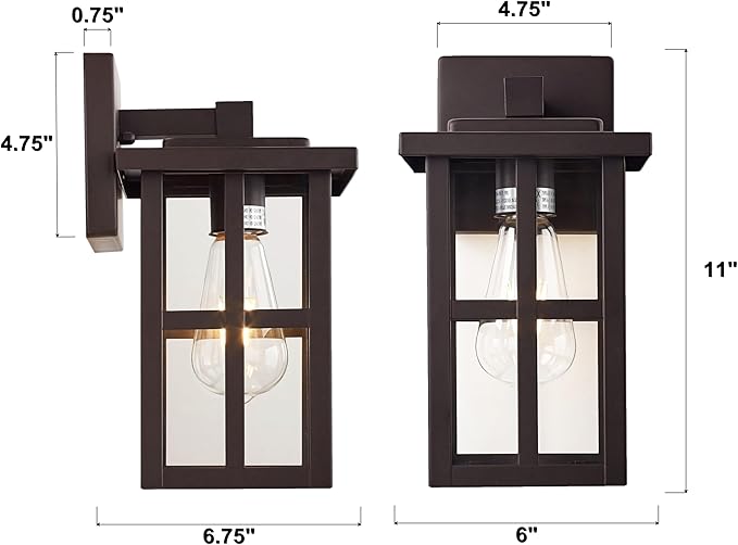 MICSIU Bronze Outdoor Wall Light Fixture, 11" Modern Farmhouse Exterior Wall Mount Lantern with Clear Glass, Anti-Rust Square Sconce for House Porch Garage, Oil Rubbed Bronze, 1-Pack