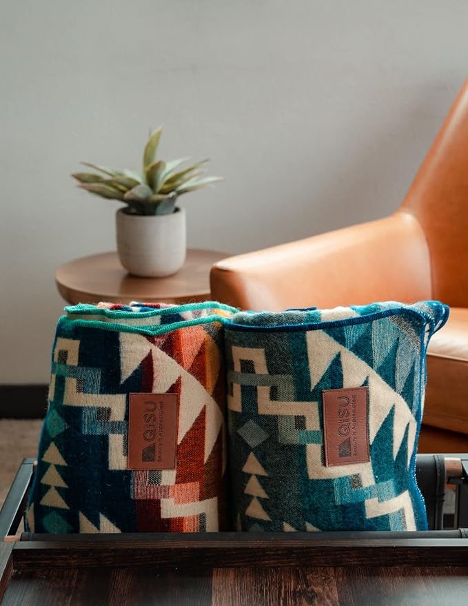 QISU Wool Blanket Throw | Large, Beautiful, Warm, Handmade in Ecuador by Local Artisans |94″ x 78″|Ultra-Soft, Hypoallergenic & Breathable (Rainbow)
