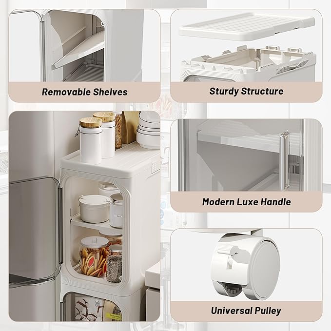 5-Tier Tall Narrow Storage Cabinet with Transparent Doors and Shelves,Plastic Slim Bathroom Organizer, Foldable Storage Cabinet for Small Space, Bathroom, Kitchen