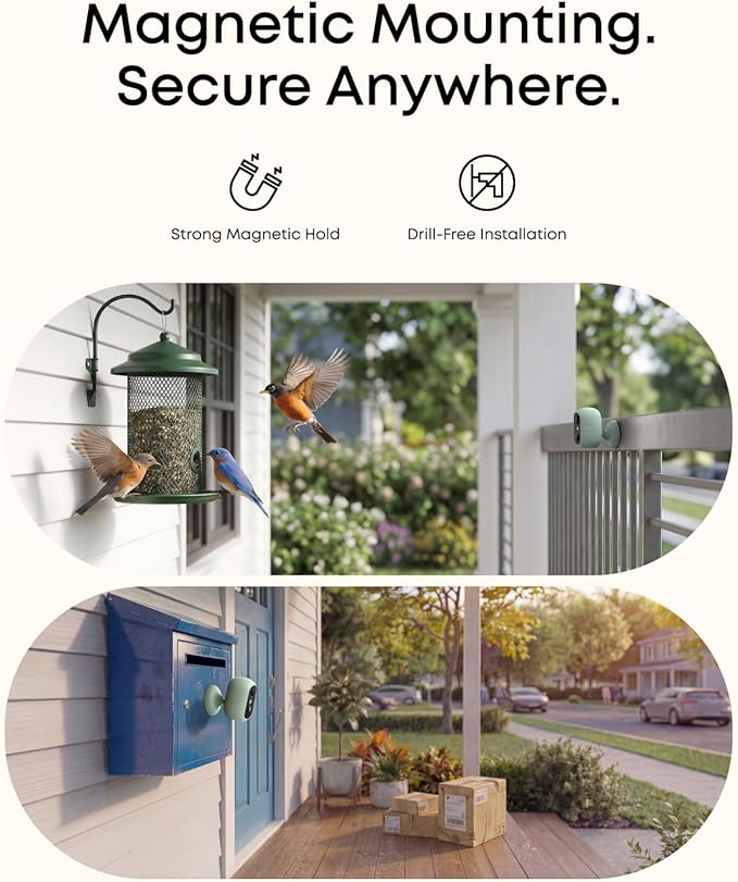 eufy Security eufyCam C35, Wireless Security Camera, Outdoor and Indoor, Magnetic Mount, Color Night Vision, Local Storage, No Monthly Fee, IP67, Supports Solar Panel, Green