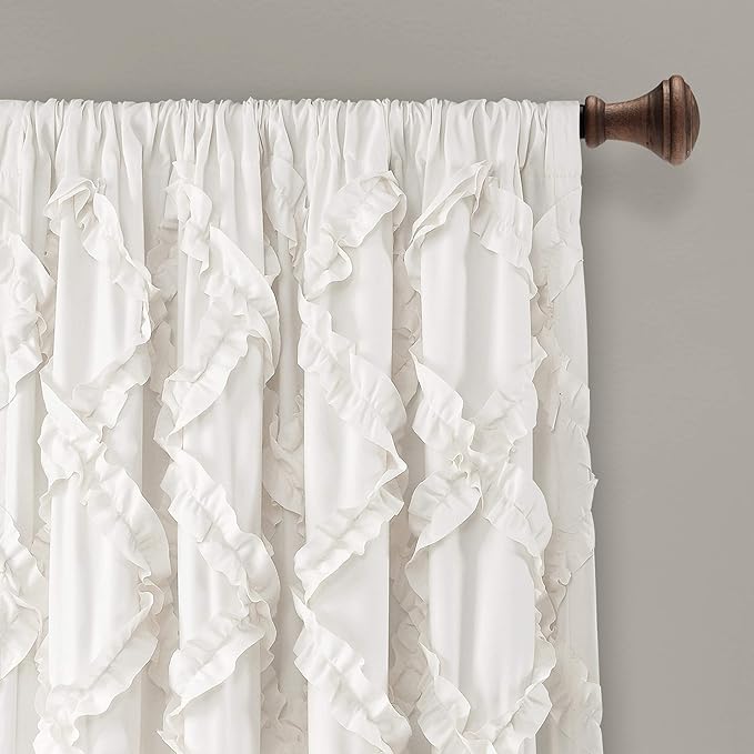 Lush Decor, White Ruffle Diamond Curtains Textured Window Panel Set for Living, Dining Room, Bedroom (Pair), 84” x 54, 2 Count