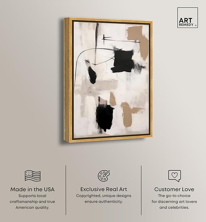 Art Remedy Strings in Abstraction Canvas Muted Abstract Wall Art, Gold Frame, 20" x 30"